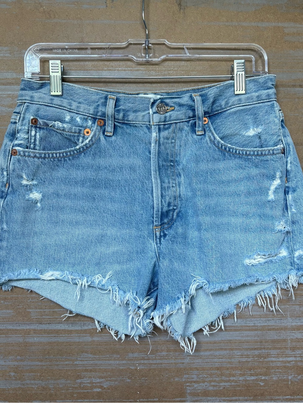 Agolde Parker High Rise Denim Shorts Distressed Light Wash Womens 26